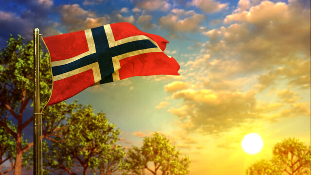waving flag of Norway at sundown for independence day - abstract 3D illustration