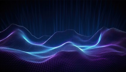 Fototapeta premium Technology background with connected dots on 3D wave landscape. Data science, particles, digital world, virtual reality, cyberspace, metaverse concept