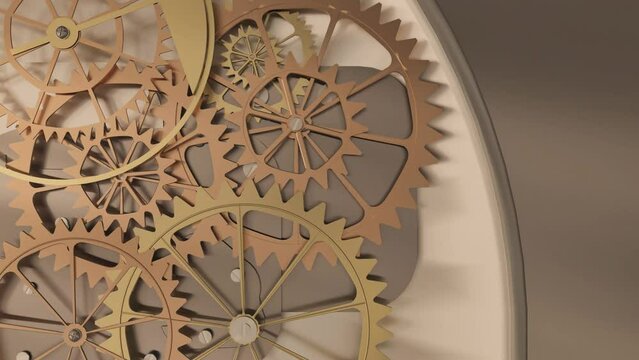 Gear clockwork slowly rotates in seconds