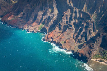 Aerial view of beautiful Napali Coast on the Hawaiian Island of Kauai, Hawaii, USA