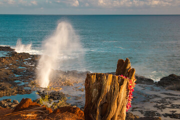 Famous Spouting Horn on the hawaiian island of Kauai, USA on a sunny afternoon