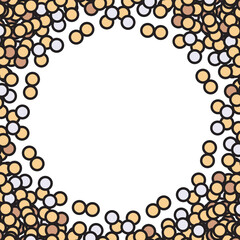 Orange, brown, and white circle dots frame. Vector illustration.	