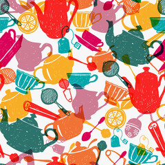 Tea time multicolor seamless pattern background design
