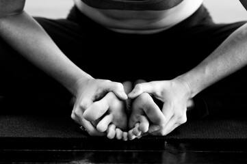 Padmasana yoga meditation. Black and White Photography. 