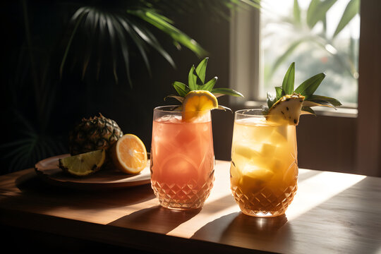 Non alcoholic fruity cold summer cocktail drinks