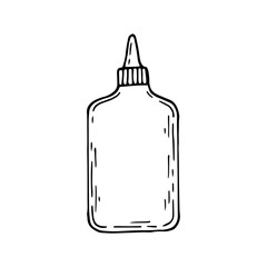 Stationery glue sketch. Bottle with adhesive liquid, pva line art. Hand drawn doodle vector illustration. - obrazy, fototapety, plakaty