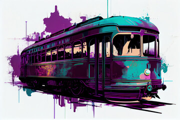 illustration, city streetcar. Public transport