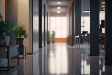 Blurred hall interior in modern office. Generative AI