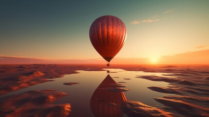 Colorful Balloon Soaring Through Martian Skies at Sunrise and Sunset - Captivating Illustration of Nature's Beauty and Tranquil Ocean Views, Generative AI