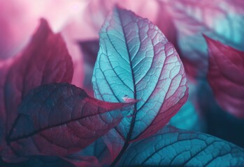 pink and blue textured leaves Generative Ai