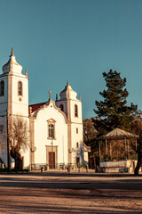 Fototapeta na wymiar Exterior front view of the church in Carvalhal Portugal Europe Travel Portugal Alentejo beautiful Destinations