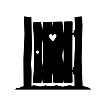 recommend clip art: Old wooden door icon. Gate. Black silhouette. Vertical front view. Vector simple flat graphic illustration. Isolated object on a white background. Isolate.