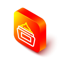 Isometric line Cream or lotion cosmetic tube icon isolated on white background. Body care products for woman. Orange square button. Vector