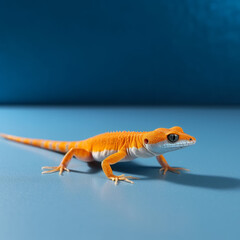 Fototapeta premium orange gecko on the blue floor, Generative AI
