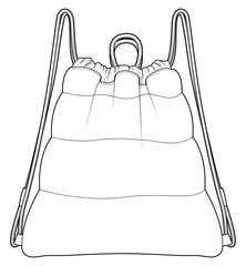 unisex drawstring bag flat sketch vector illustration technical cad drawing template