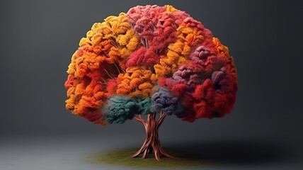 Human brain tree with flowers self care and mental health. Generative Ai