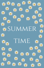 Fototapeta na wymiar .Summer Daisy Vector Phone Wallpaper with Blue Background and Daisy Print.