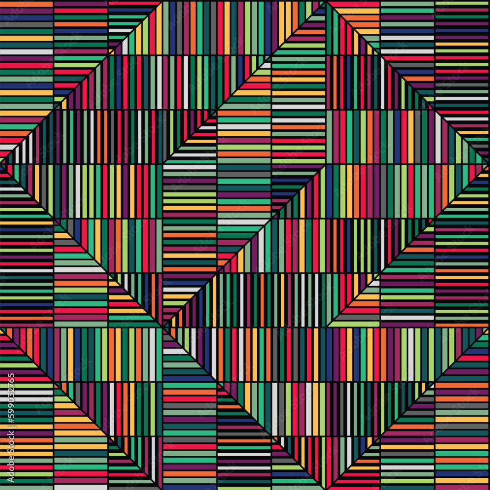 Wall mural seamless geometric striped pattern with horizontal and vertical multicolored segmented lines. mosaic