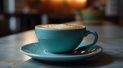 Fototapeta premium Coffee hot drink in a ceramic cup for breakfast in the morning. Generative Ai