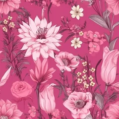 Behang seamless backgrounds with pink floral escape © Jaaza