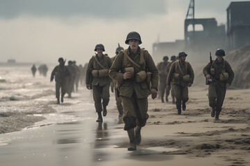 U.S. troops wading to Utah Beach during the D-Day. Neural network AI generated art