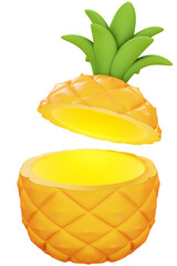 Pineapple, 3d rendering illustration on white background.