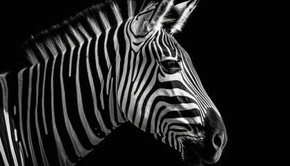 Striped zebra in black and white elegance generated by AI
