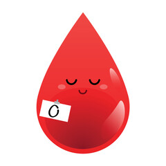 Cute drop of blood group O on white background