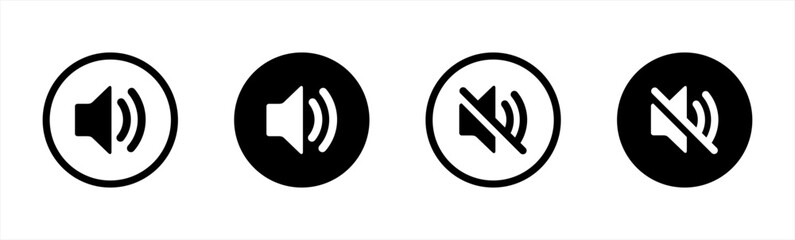 Speaker icon set in line style. Music volume simple black style symbol sign for apps and website, vector illustration.