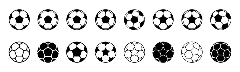 Soccer ball icon set in line style. football simple black style symbol sign for sports apps and website, vector illustration. - obrazy, fototapety, plakaty