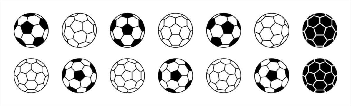 Fototapeta Soccer ball icon set in line style. football simple black style symbol sign for sports apps and website, vector illustration.