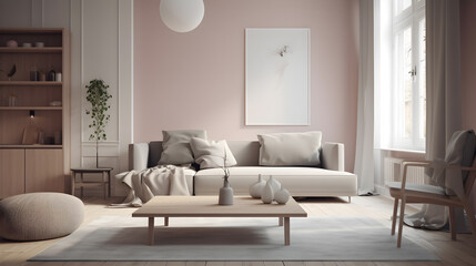 Fototapeta na wymiar Aesthetic minimalist living room interior ,generative ai