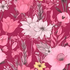 Deurstickers pink flower fields seamless backgrounds © Jaaza