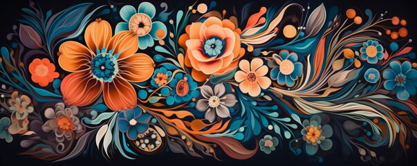 Fototapeta na wymiar Painted floral background. Illustration AI Generative.