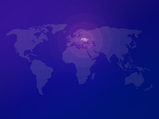 Fototapeta premium Dotted halftone world map with the country of Ukraine highlighted and targeted. Modern and clean world map on a blue color gradient background.