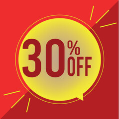 30% off. Discount for big sale. yellow balloon on a red background.