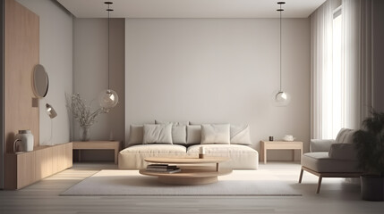 Obraz na płótnie Canvas simple minimalist living room interior, generative ai