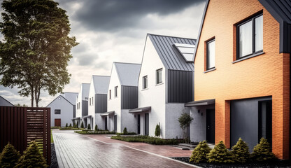 Obraz premium Modern townhouses. Illustration AI Generative.