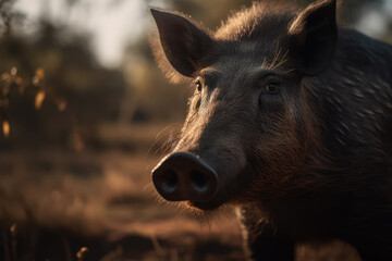 Fototapeta premium beautiful and wild boar, beautiful background, savannah background, ai generated.