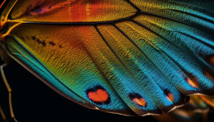 Vibrant butterfly wing pattern, beauty in nature generated by AI