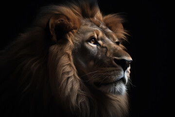 beautiful big lion on a black background, ai generated.