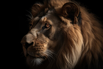 beautiful big lion on a black background, ai generated.