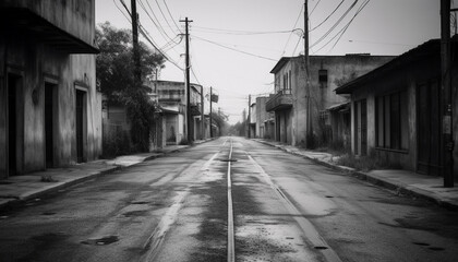 Vanishing point leads to abandoned, run down city generated by AI