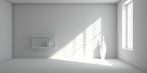 Shadows of a white window in an empty room. Minimalist background. Generative AI