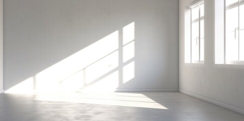 Fototapeta premium Shadows of a white window in an empty room. Minimalist background. Generative AI