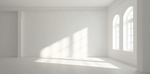 Shadows of a white window in an empty room. Minimalist background. Generative AI