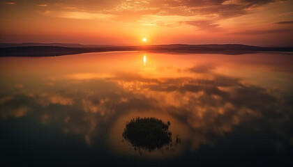 Fototapeta premium Vibrant sunset over tranquil water and mountains generated by AI