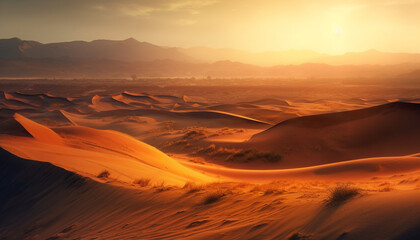 Fototapeta na wymiar Majestic sand dunes ripple in arid Africa generated by AI