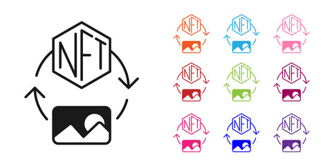 Black NFT Digital crypto art icon isolated on white background. Non fungible token. Set icons colorful. Vector