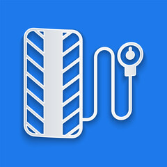 Paper cut Tire pressure gauge icon isolated on blue background. Checking tire pressure. Gauge, manometer. Car safe concept. Paper art style. Vector
